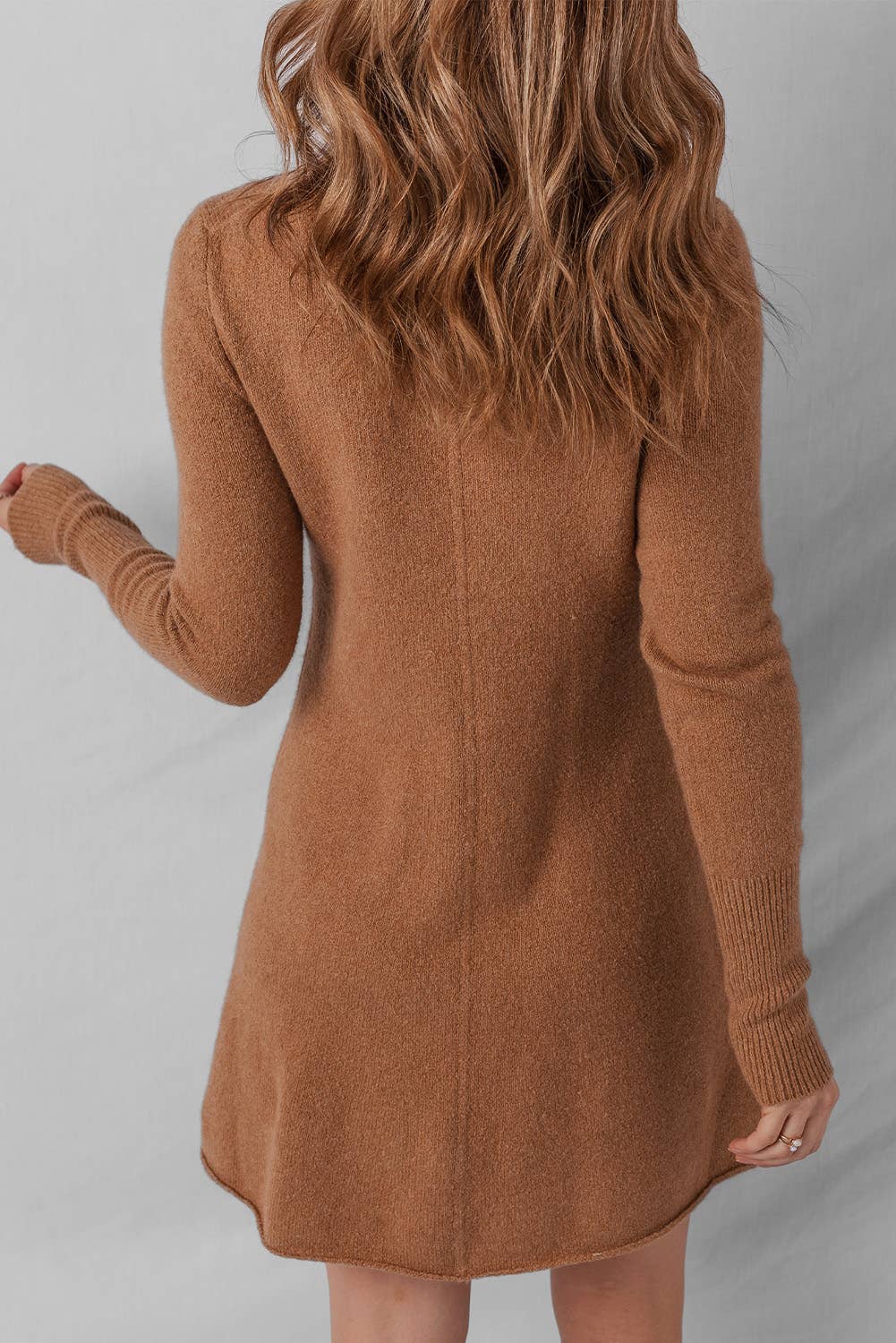Ribbed Detail Solid Color Mini Sweater Dress: Straw Yellow