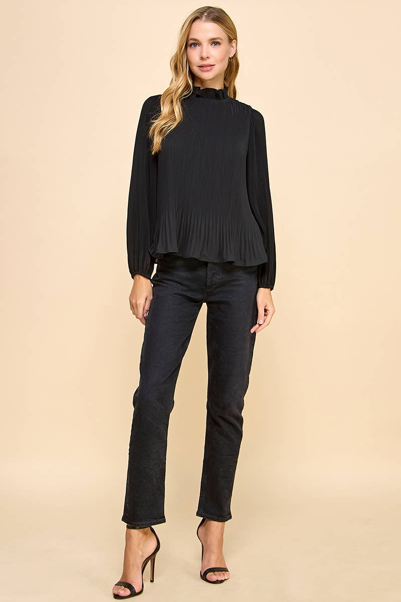Pleated Construction Mock Neckline Top