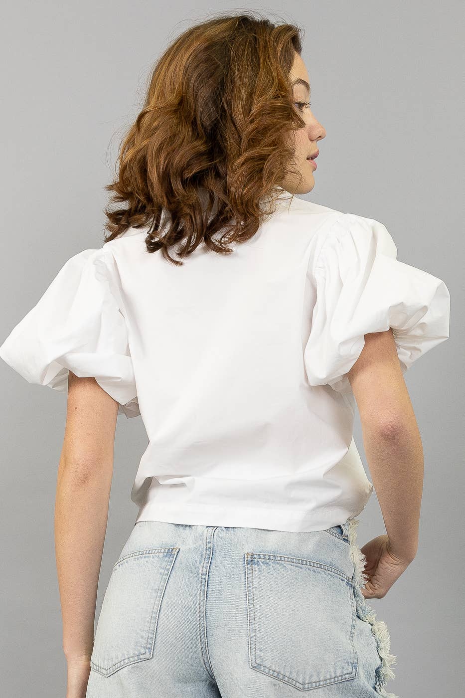 Drawstring Hem Puff Sleeve Blouse: LATTE