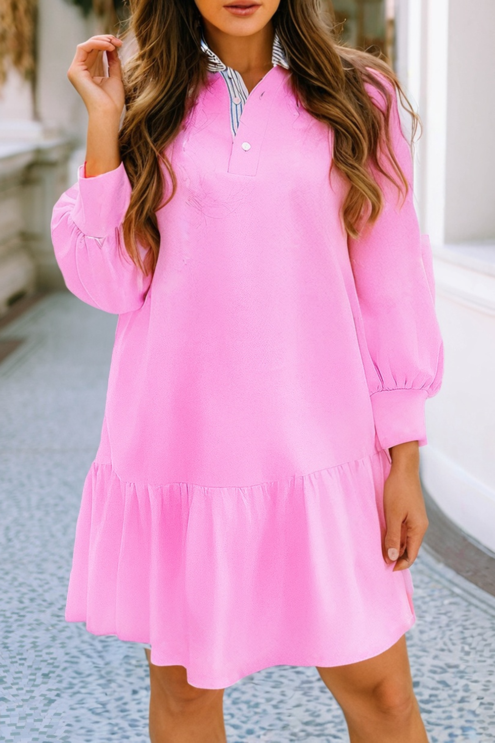 Solid Shift Insert Pocket Casual Dress: Fiery Red