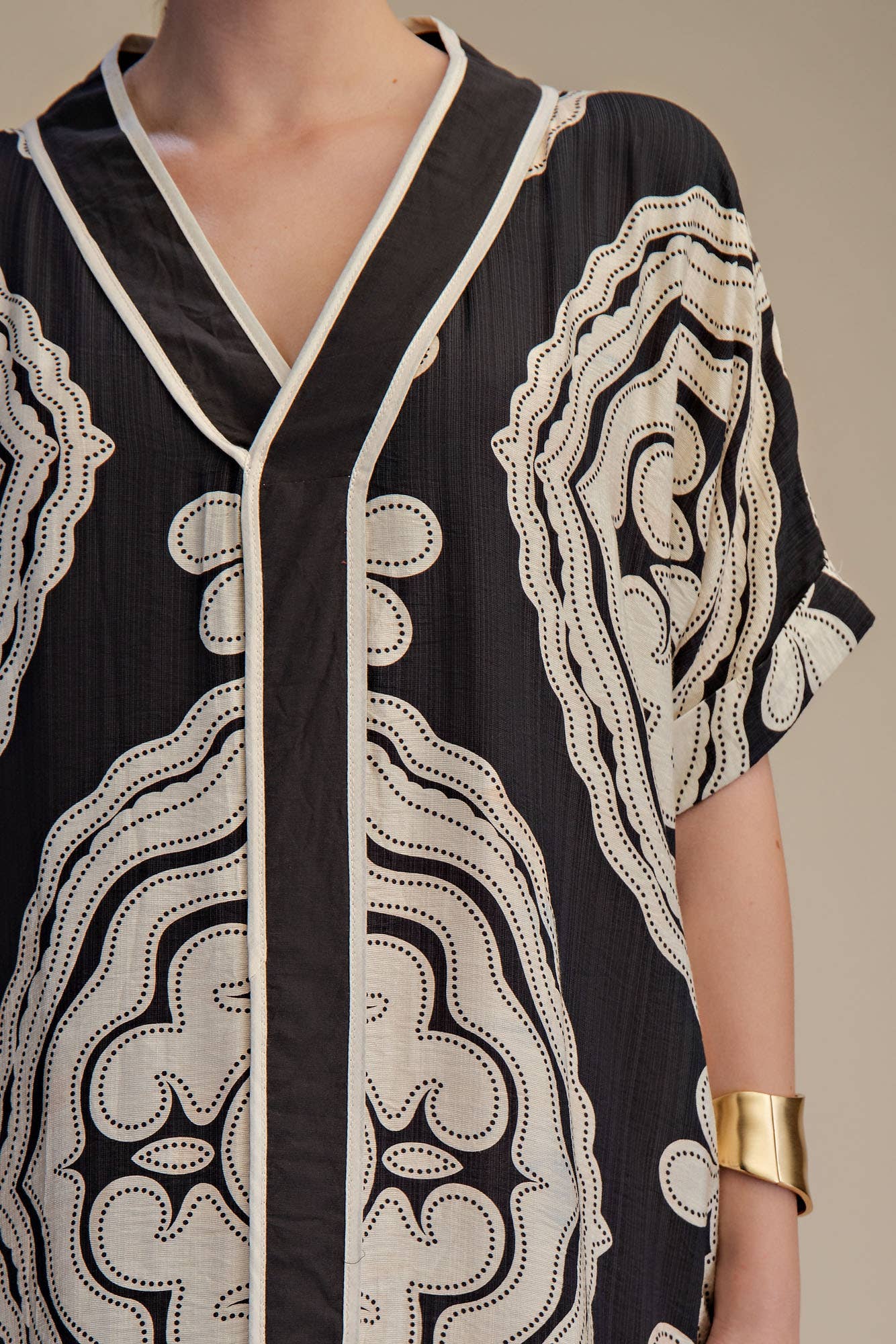 V-Neck Short Sleeve Maxi Print Dress: Blue