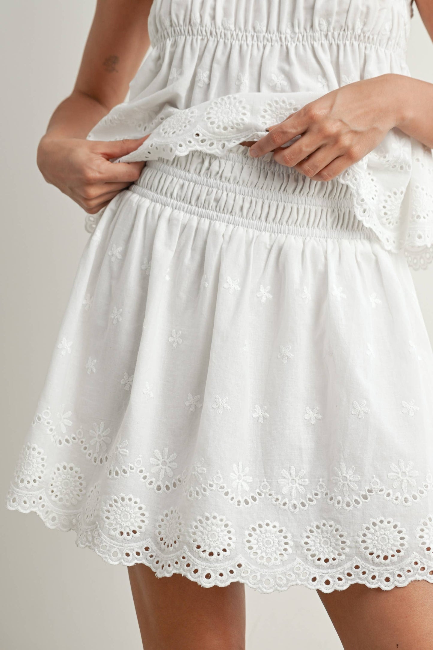 Eyelet Ruffle Smocked Top