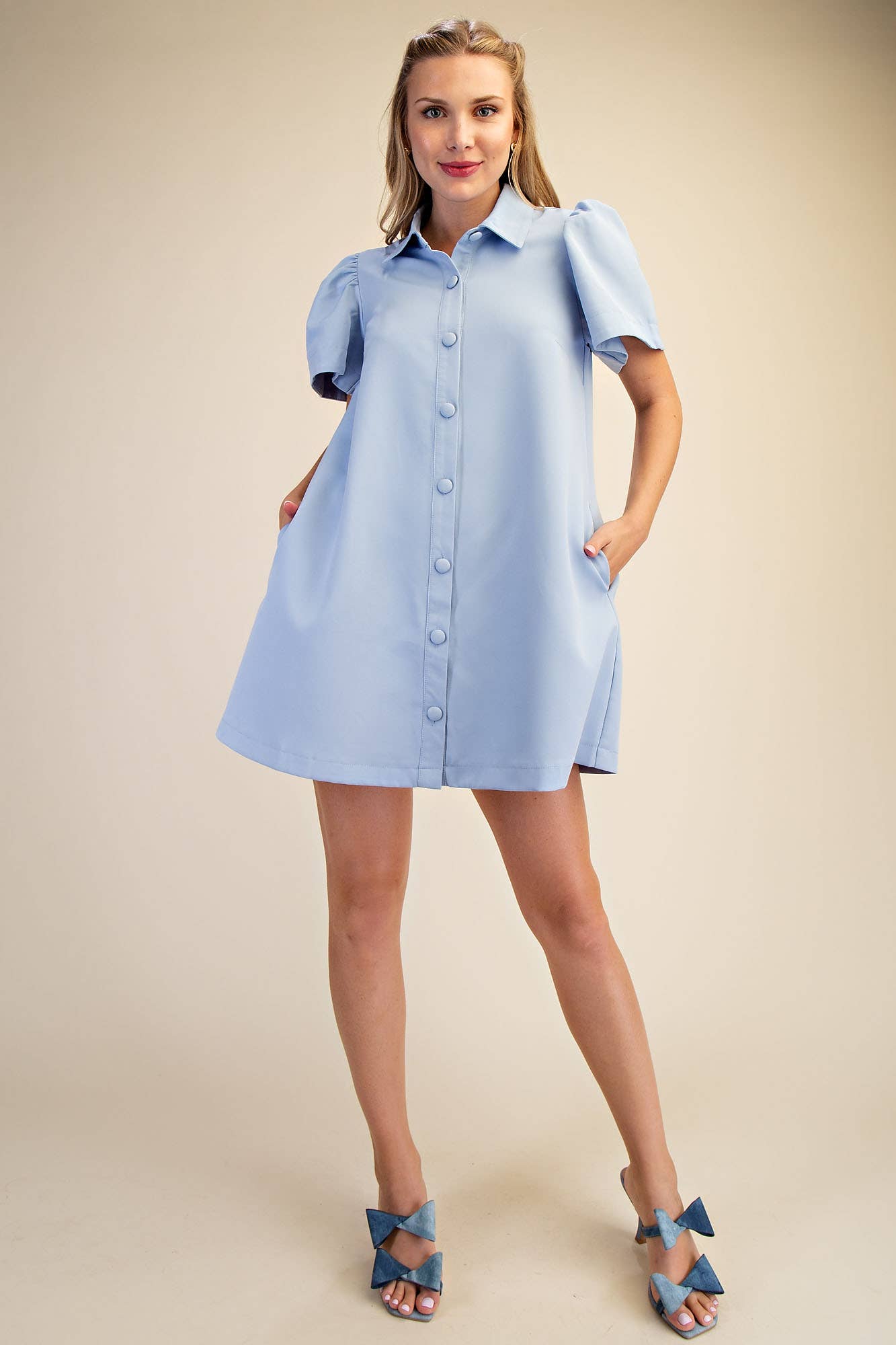 Collar Neck Button Down Mini Dress: Navy