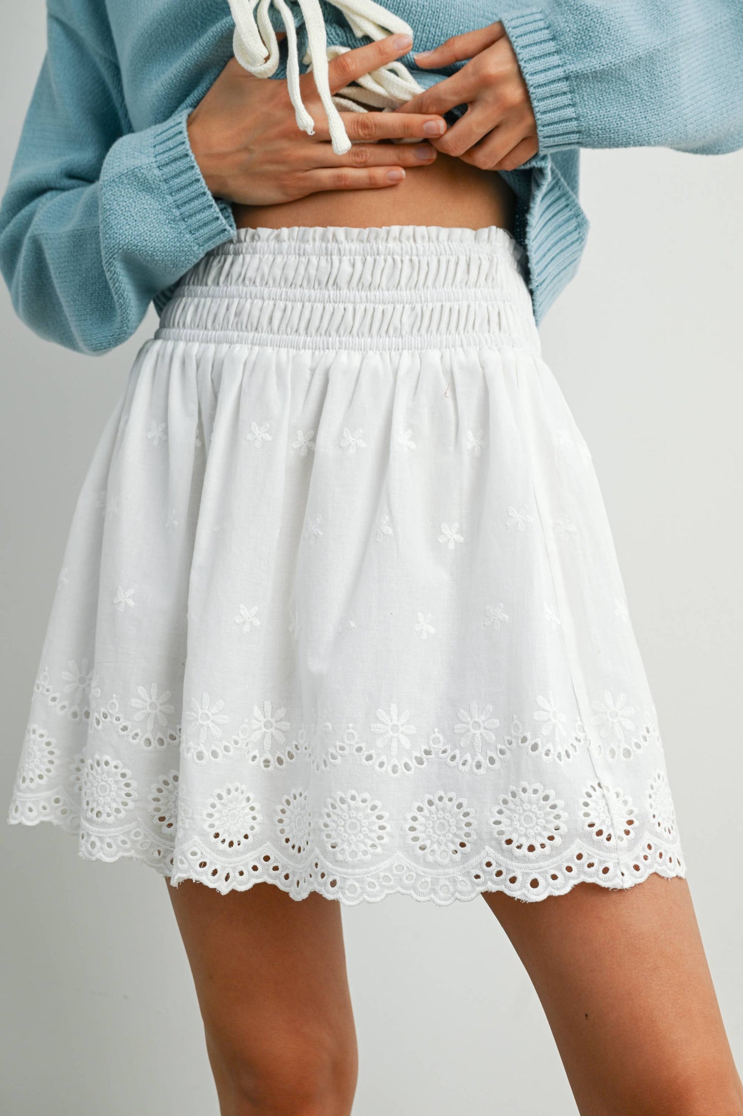 Eyelet Ruffle Smocked Top