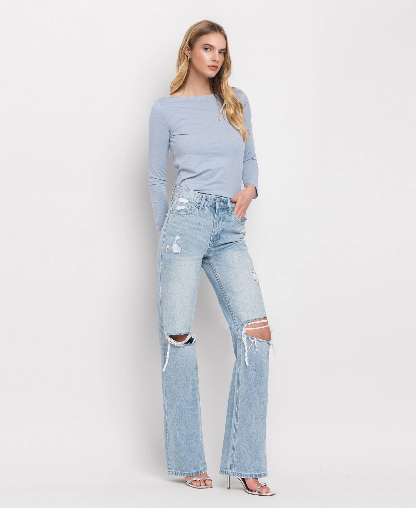 90'S VINTAGE SUPER HIGH RISE FLARE JEANS: SUNNY PLAINS