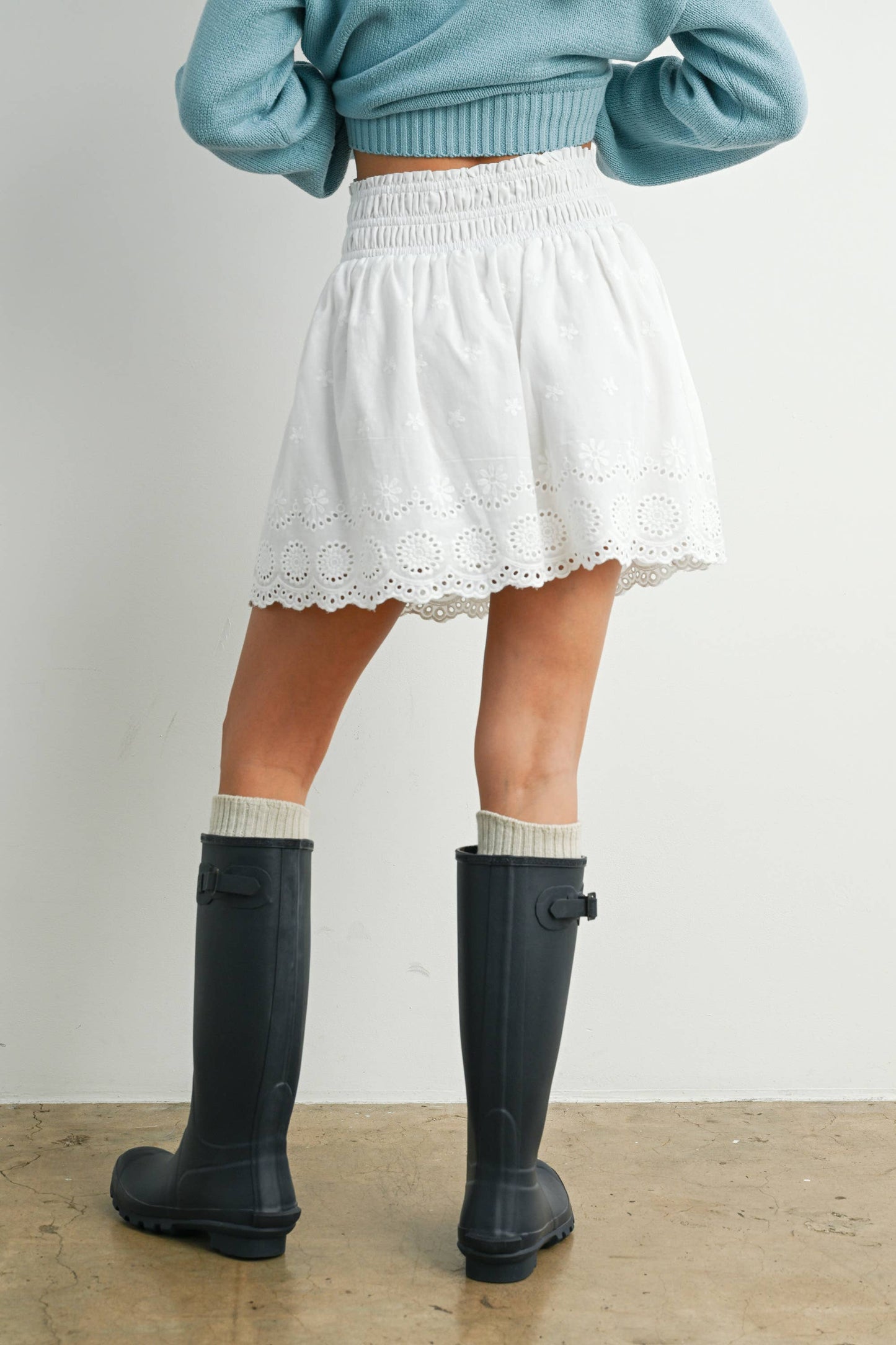 Eyelet Ruffle Smocked Top