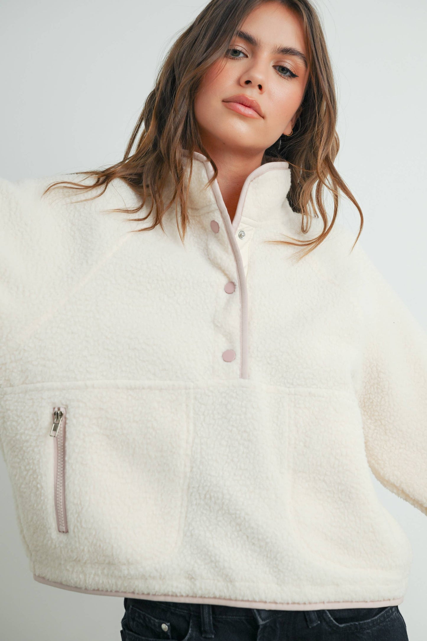 Fleece Button Up- Ivory