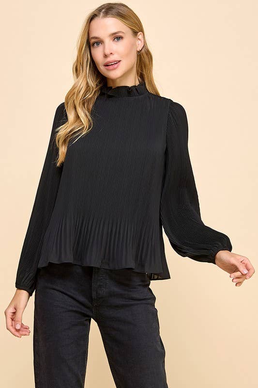Pleated Construction Mock Neckline Top