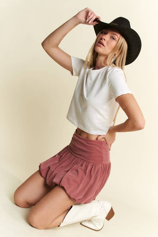 SOLID PUFF SKIRT: Brown