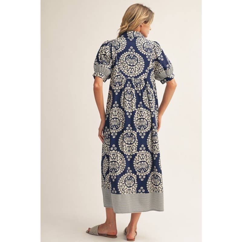 Geo Floral Midi Dress: PERIWINKLE