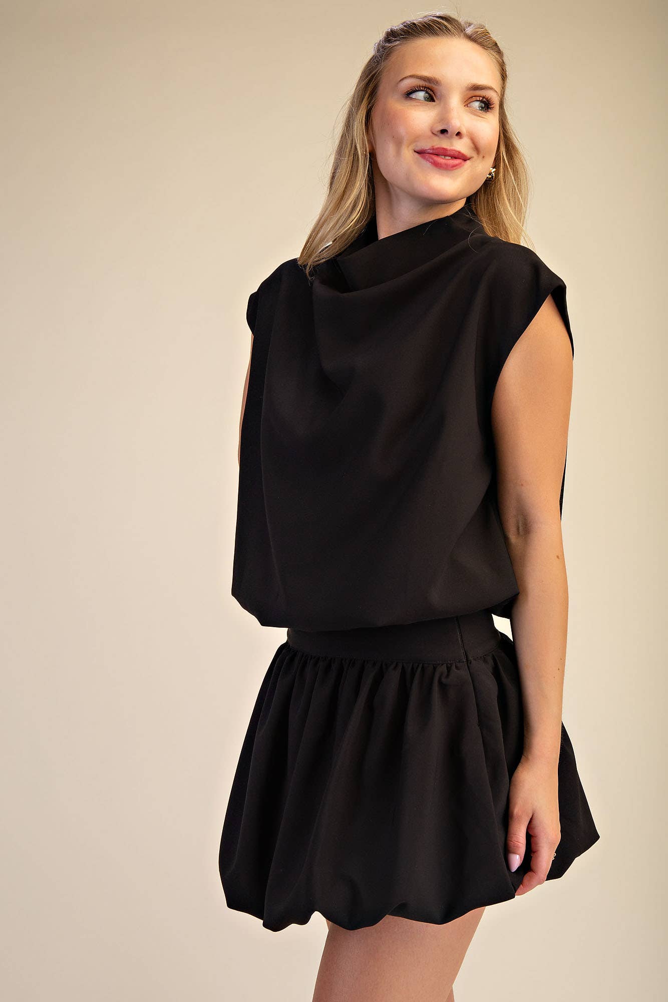 Mock Neck Balloon Top: Ivory