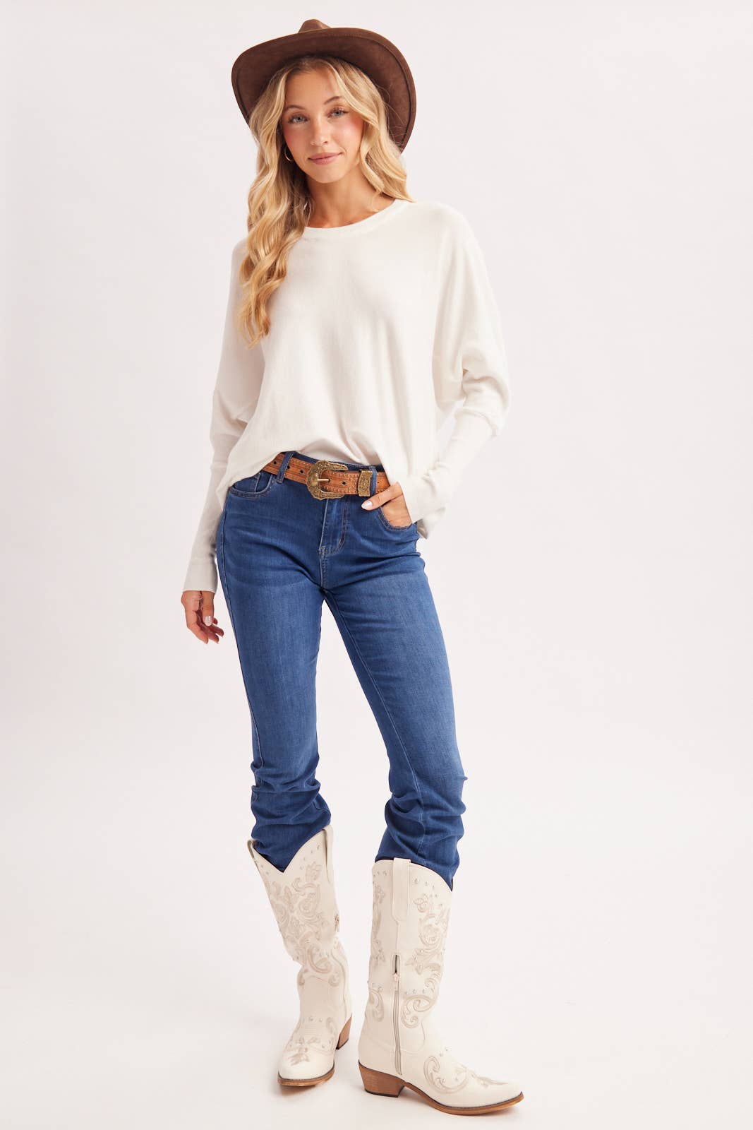 OVERSIZED BOXY DOLMAN SLEEVE SWEATER KNIT PULLOVER: IVORY