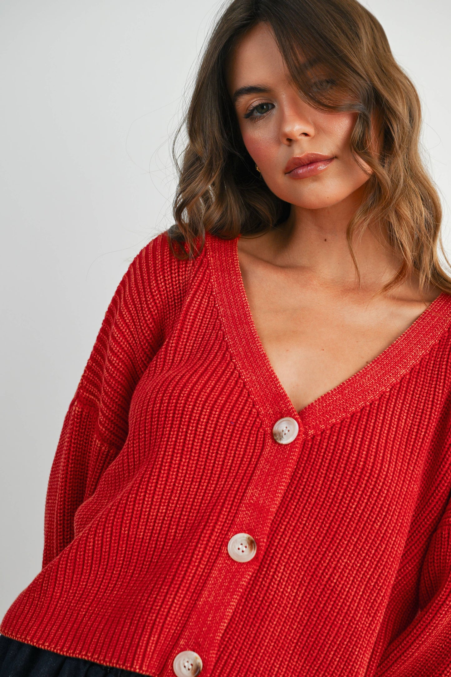 V-Neck Buttoned Ribbed Long Sleeve Cardigan