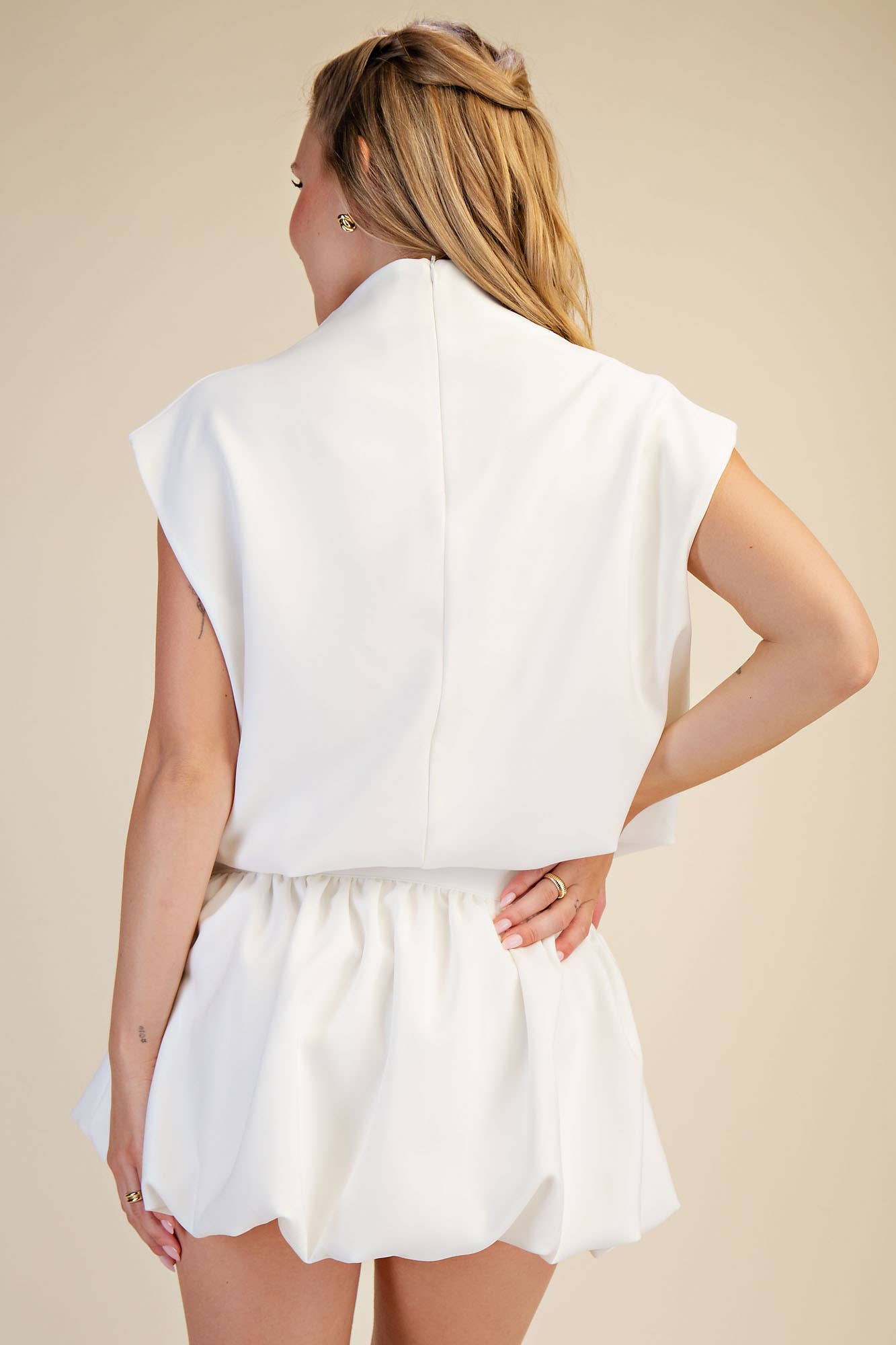 Mock Neck Balloon Top: Ivory