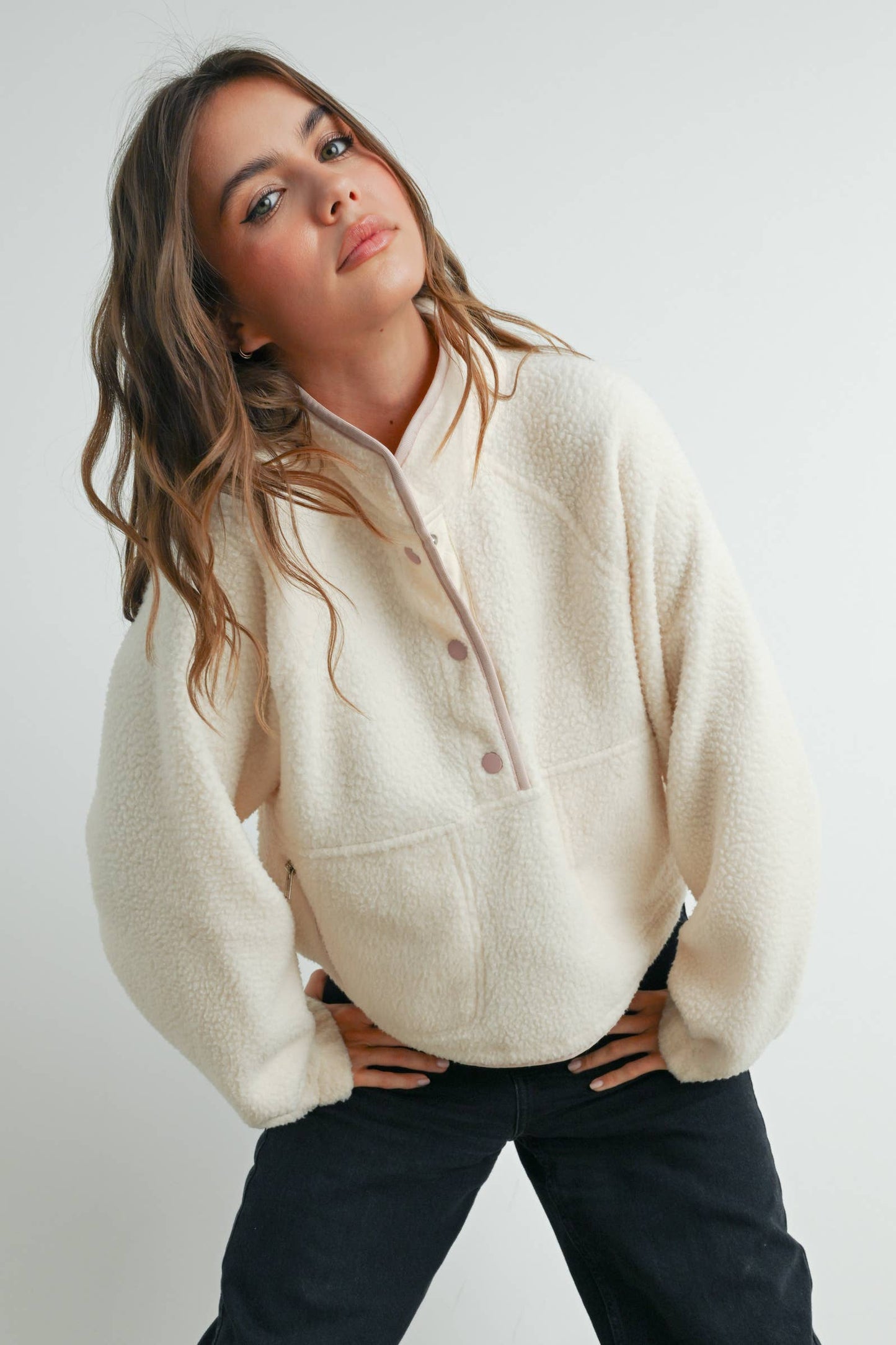 Fleece Button Up- Ivory
