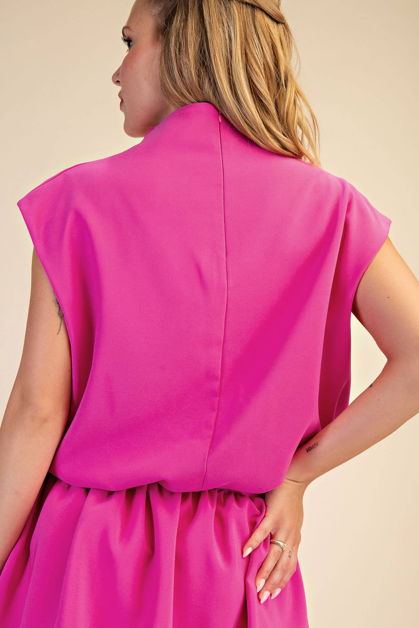 Mock Neck Balloon Top: Ivory