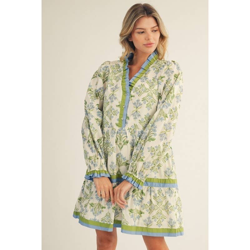 Floral Tiered Dress: BLUE