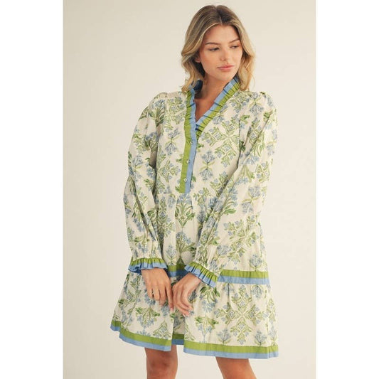 Floral Tiered Dress: BLUE