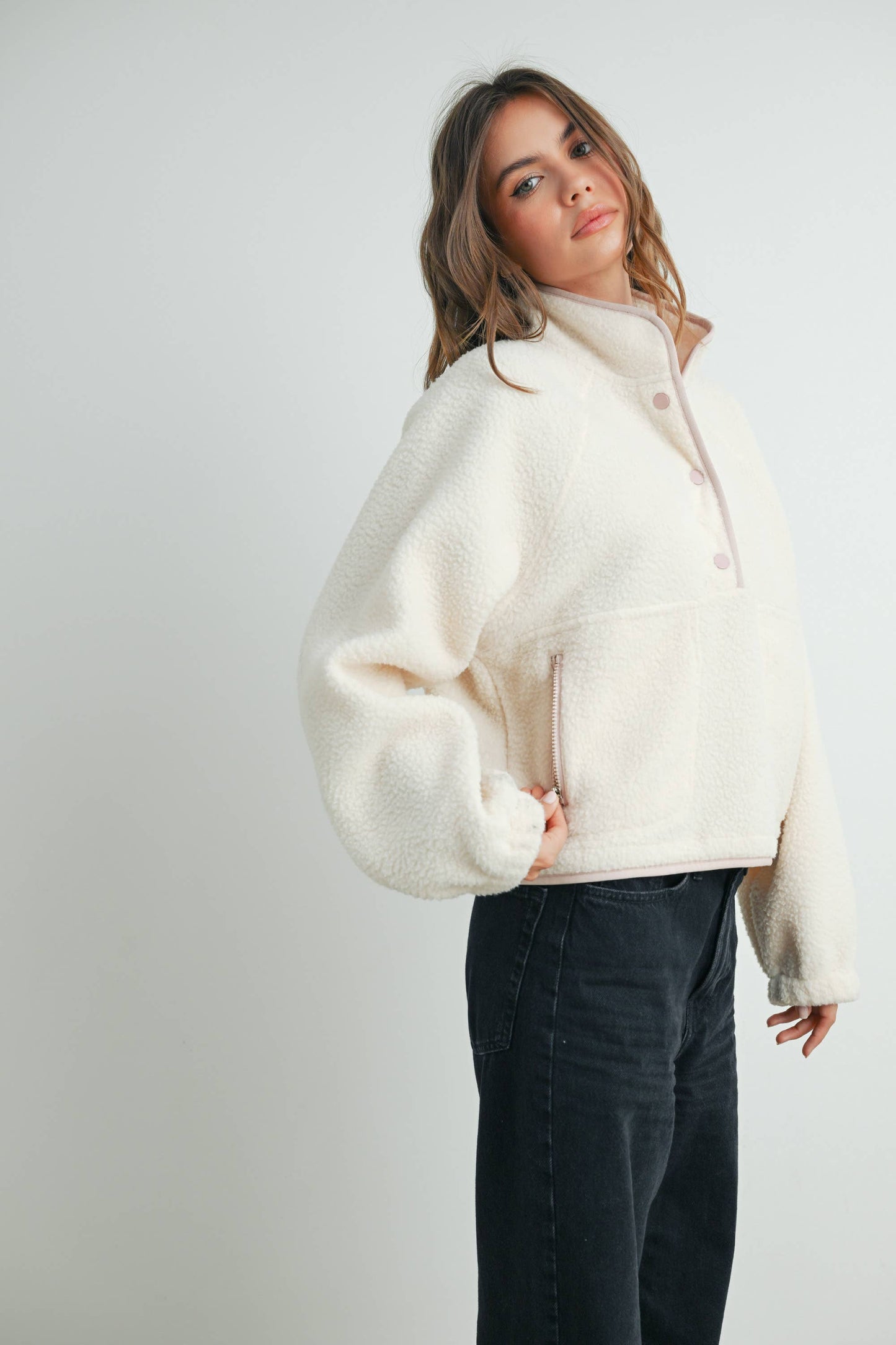 Fleece Button Up- Ivory