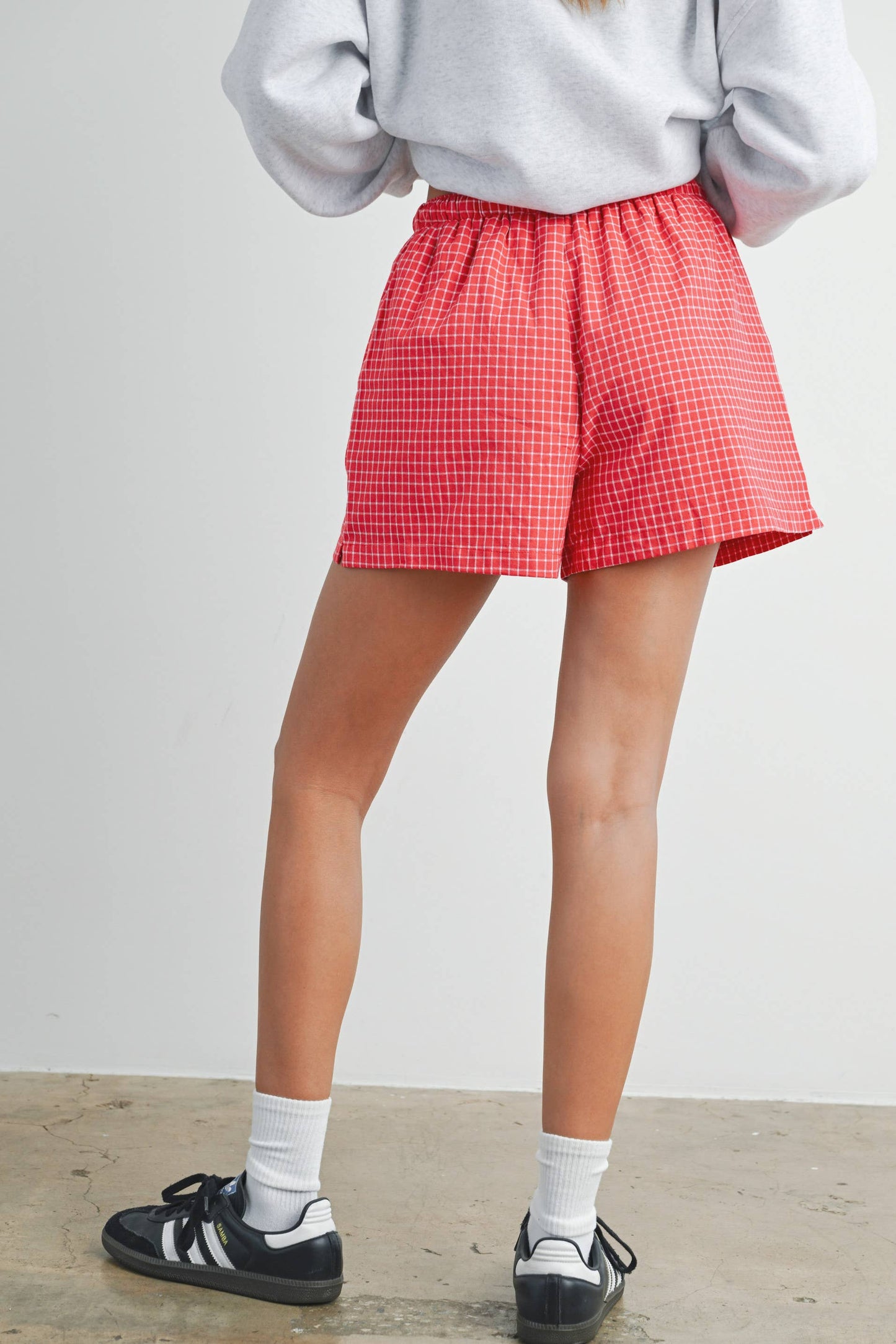 Elastic Drawstring Check Boxer Shorts: RED MULTI
