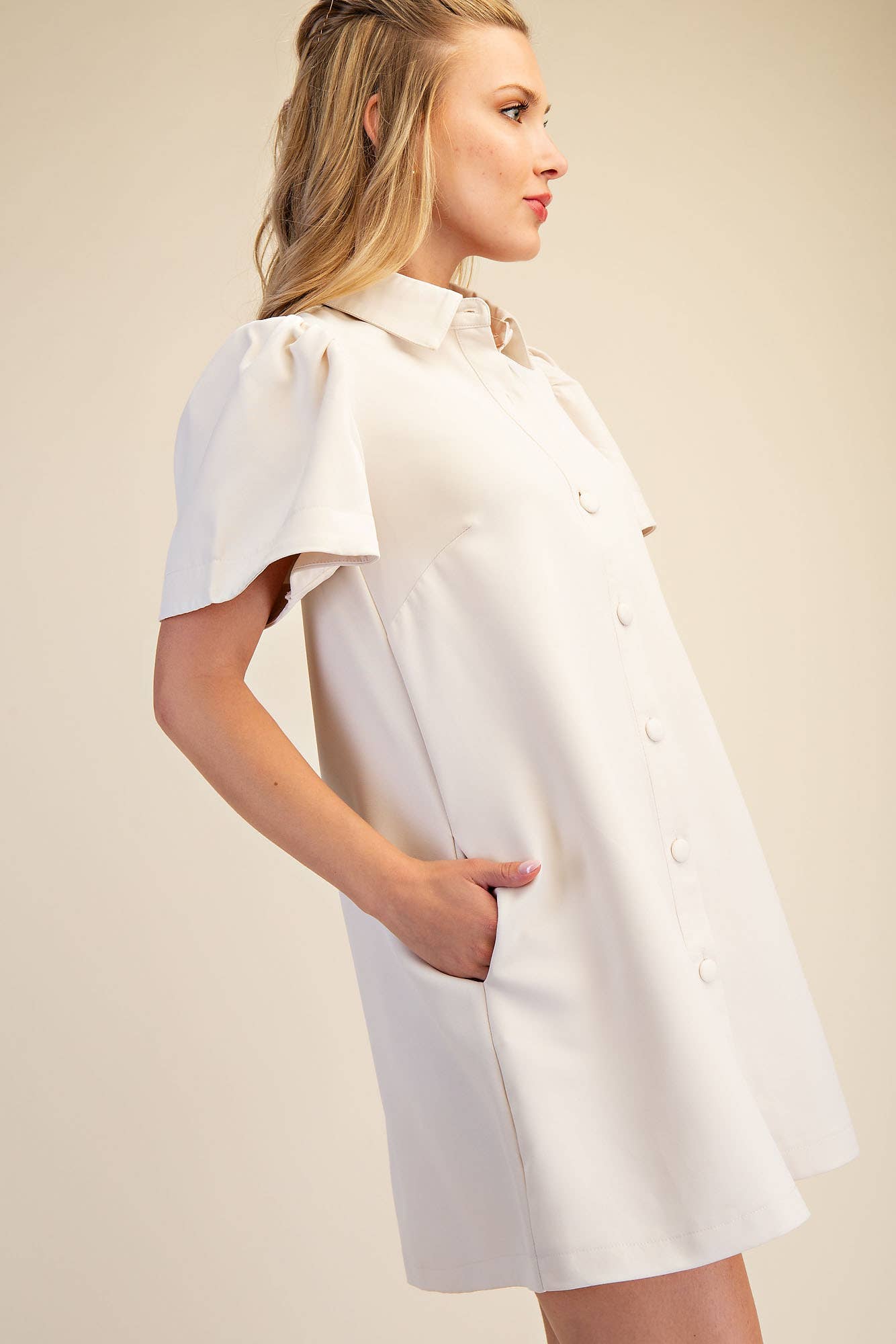 Collar Neck Button Down Mini Dress: Navy