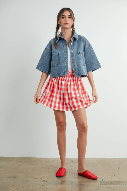 Button Front Cropped Shirt: DENIM