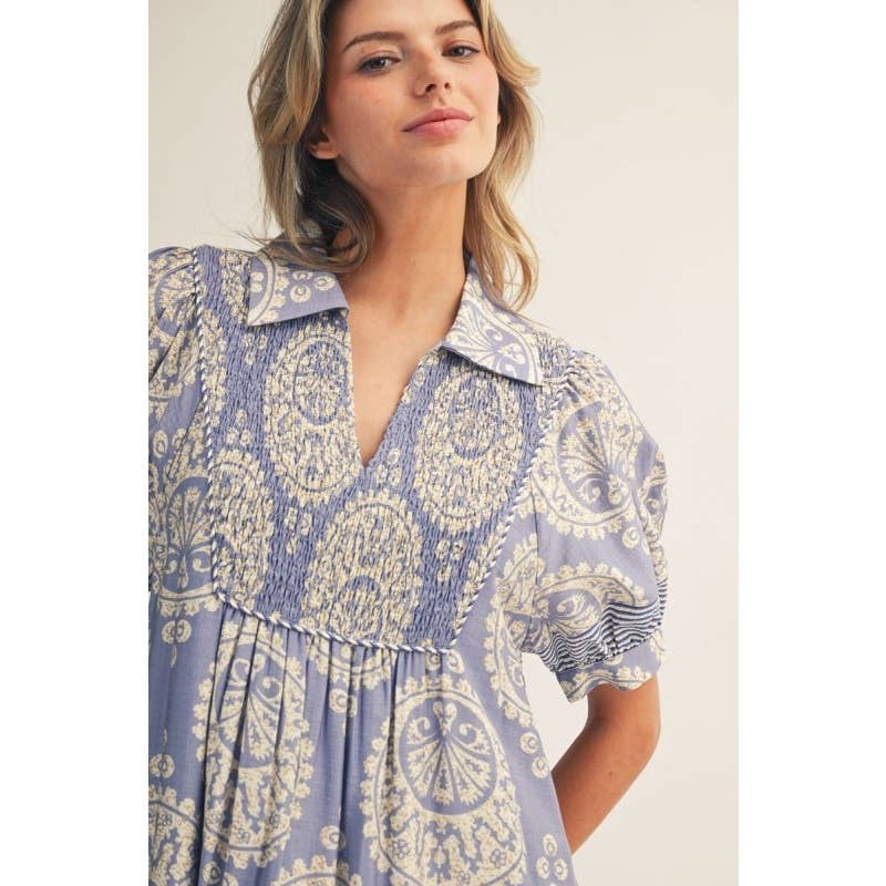 NEW Geo Floral Midi Dress: PERIWINKLE