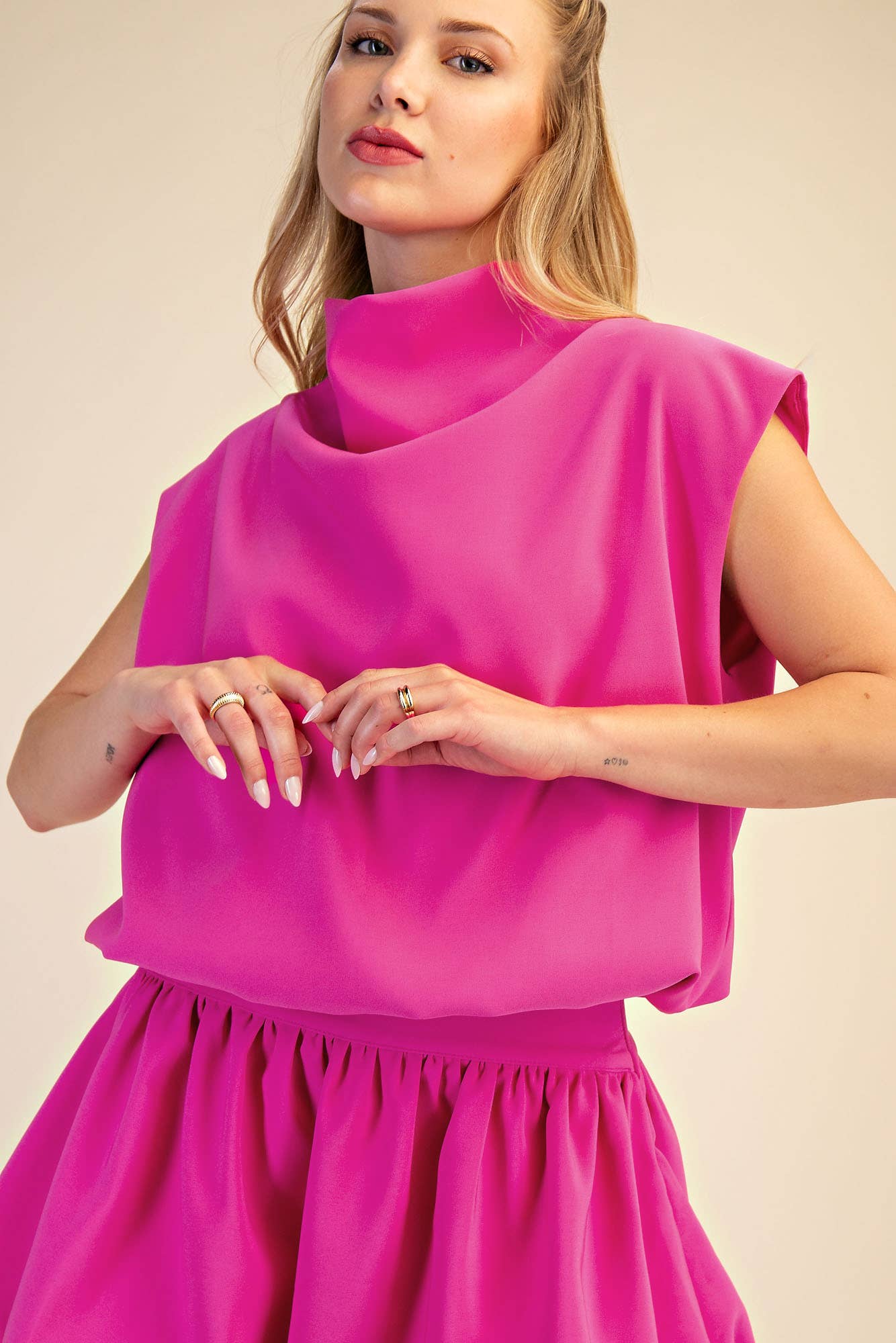 Mock Neck Balloon Top: Ivory