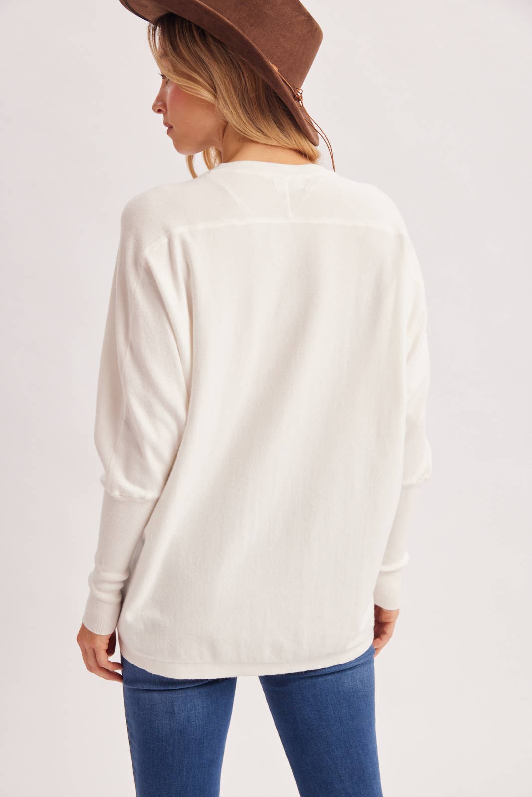 OVERSIZED BOXY DOLMAN SLEEVE SWEATER KNIT PULLOVER: IVORY