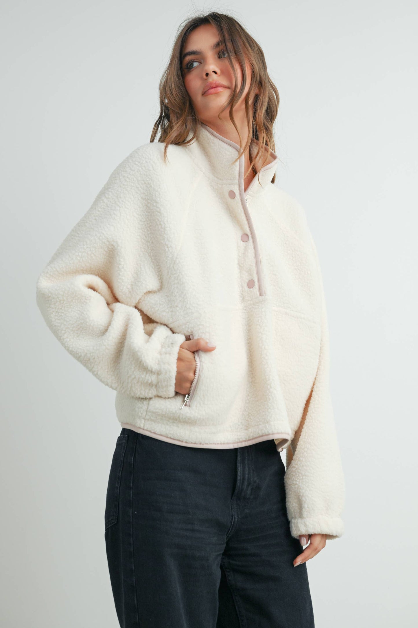 Fleece Button Up- Ivory