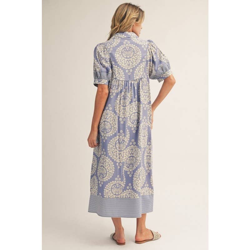 Geo Floral Midi Dress: PERIWINKLE