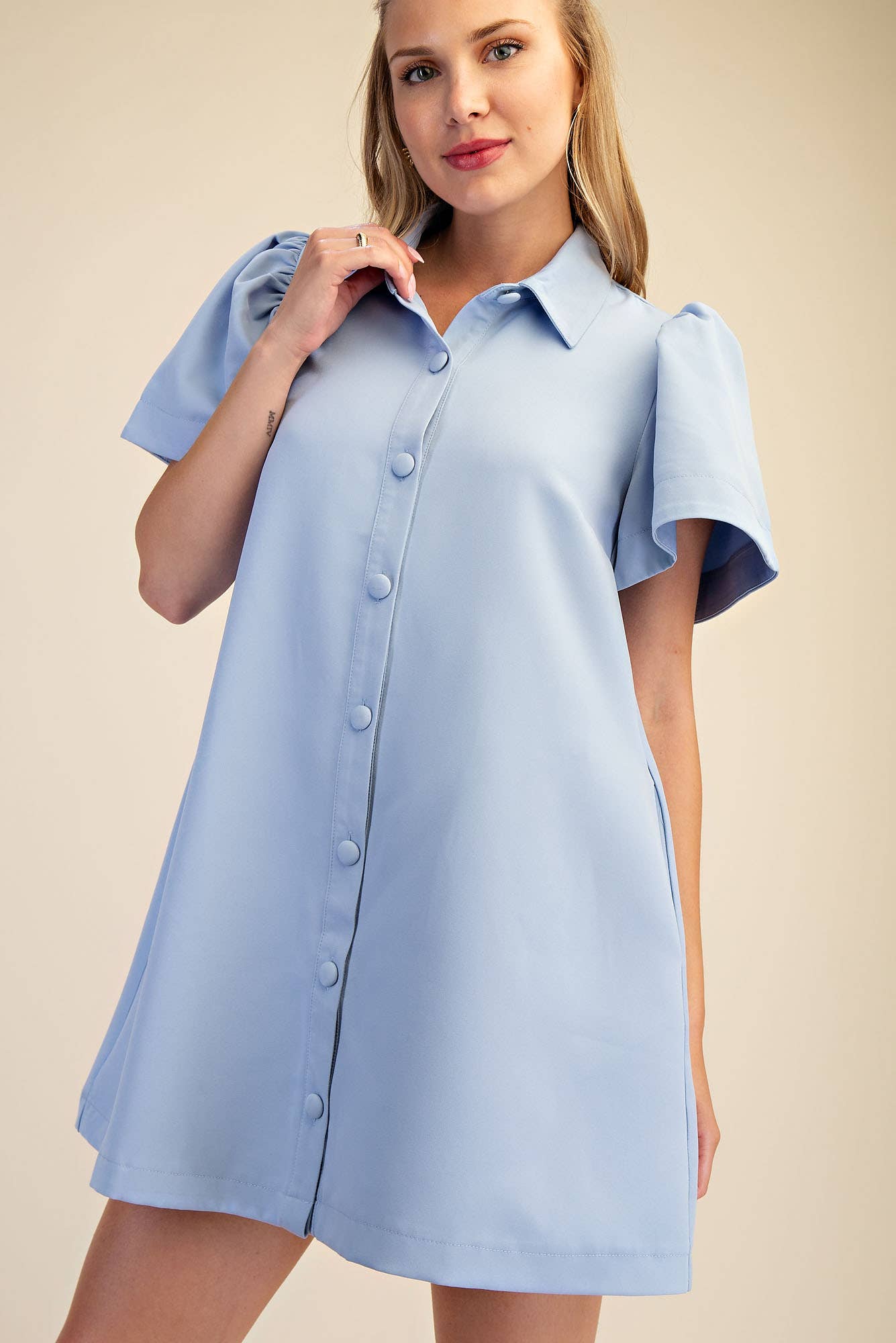 Collar Neck Button Down Mini Dress: Navy