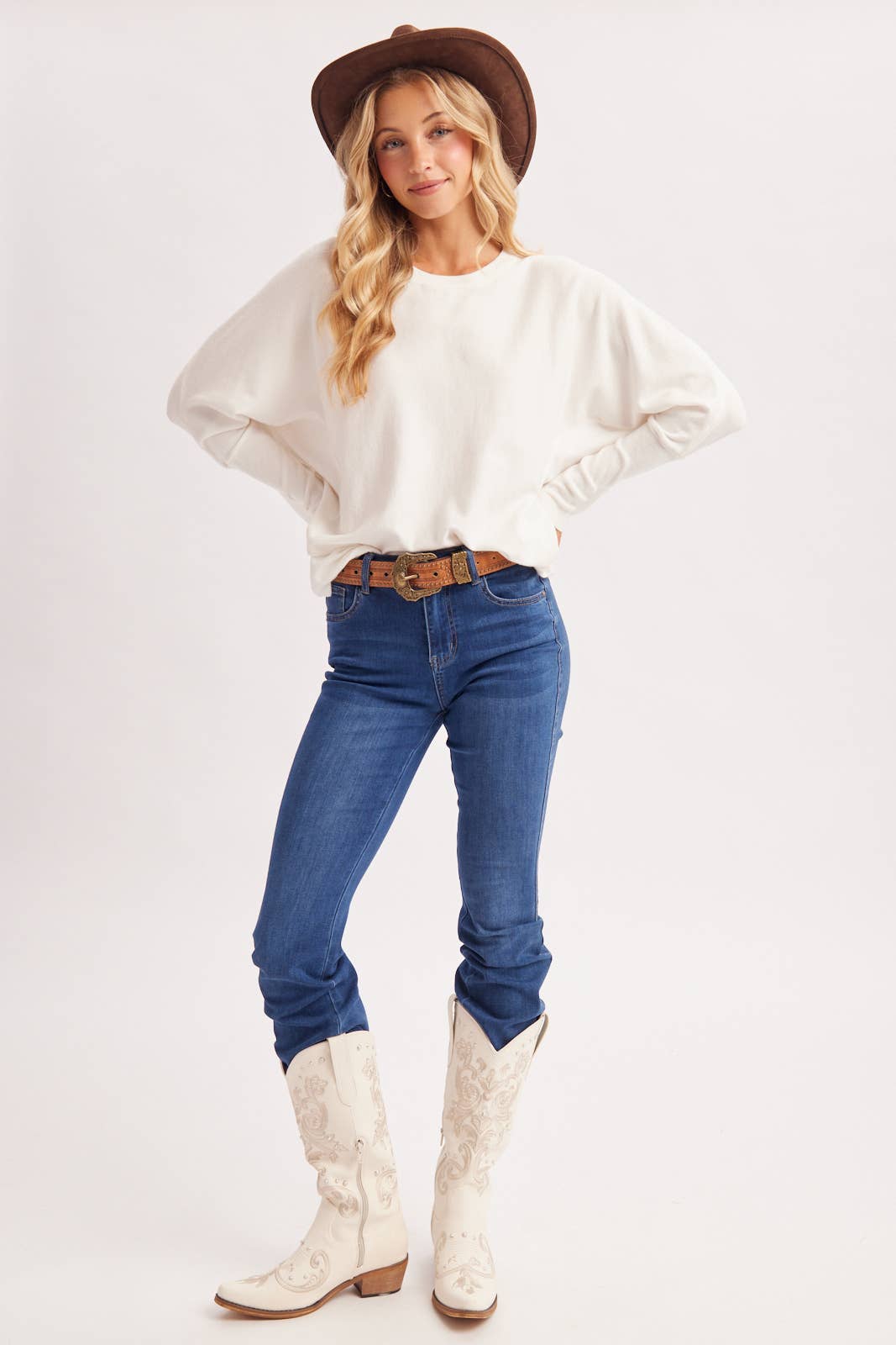 OVERSIZED BOXY DOLMAN SLEEVE SWEATER KNIT PULLOVER: IVORY