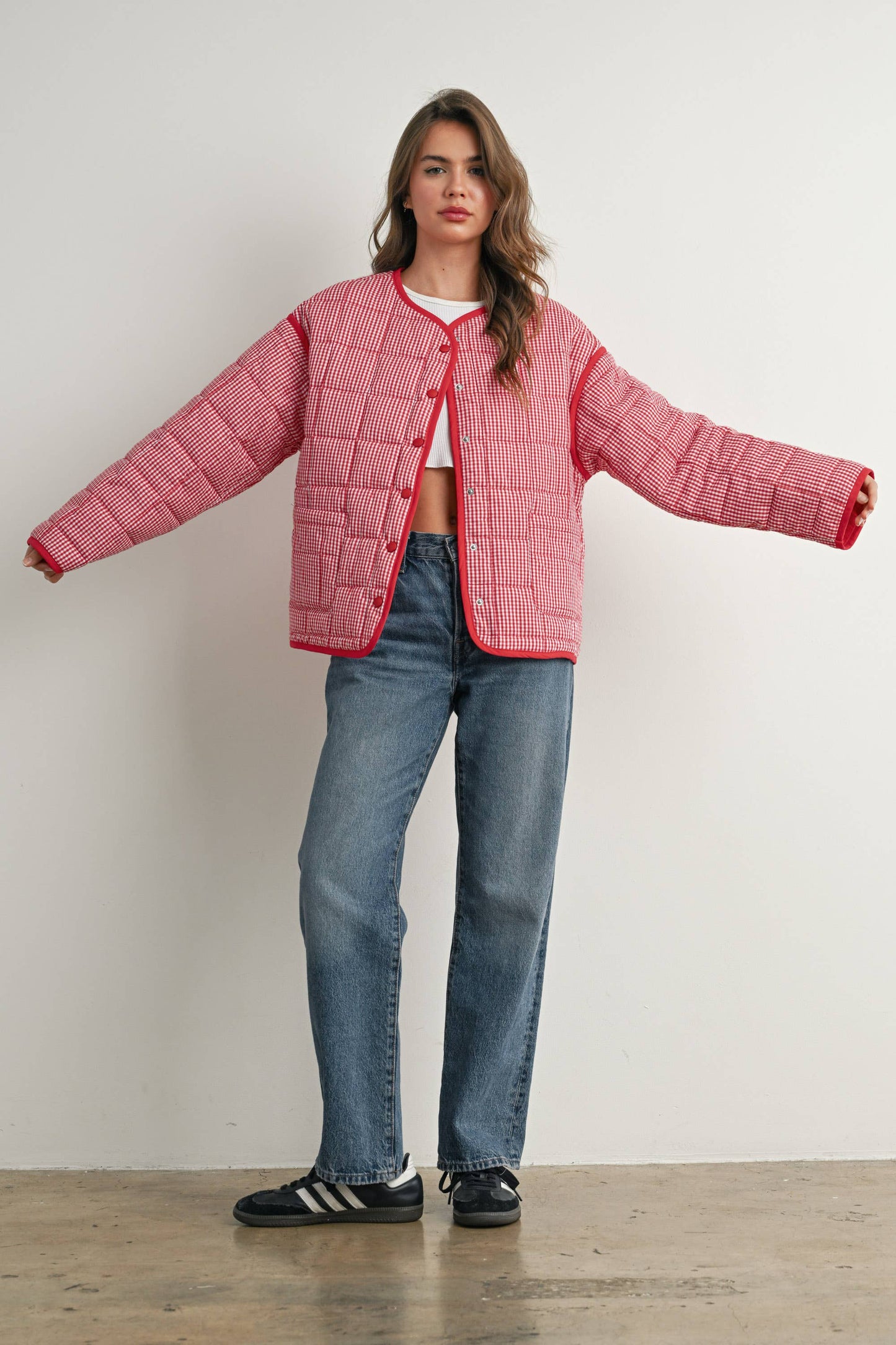 Buttoned Quilted Puffer Jacket -Red