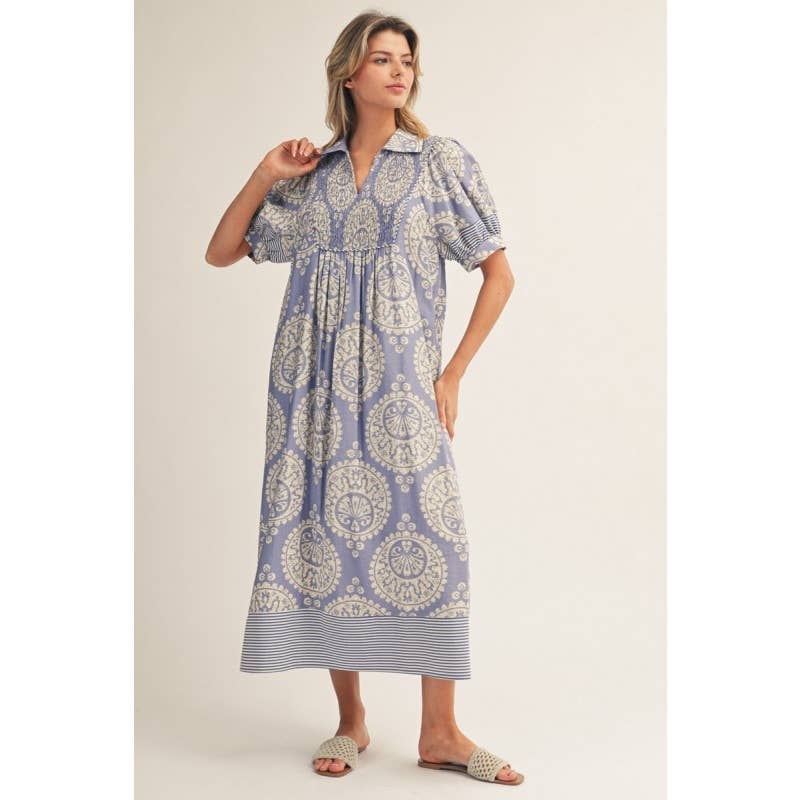 NEW Geo Floral Midi Dress: PERIWINKLE