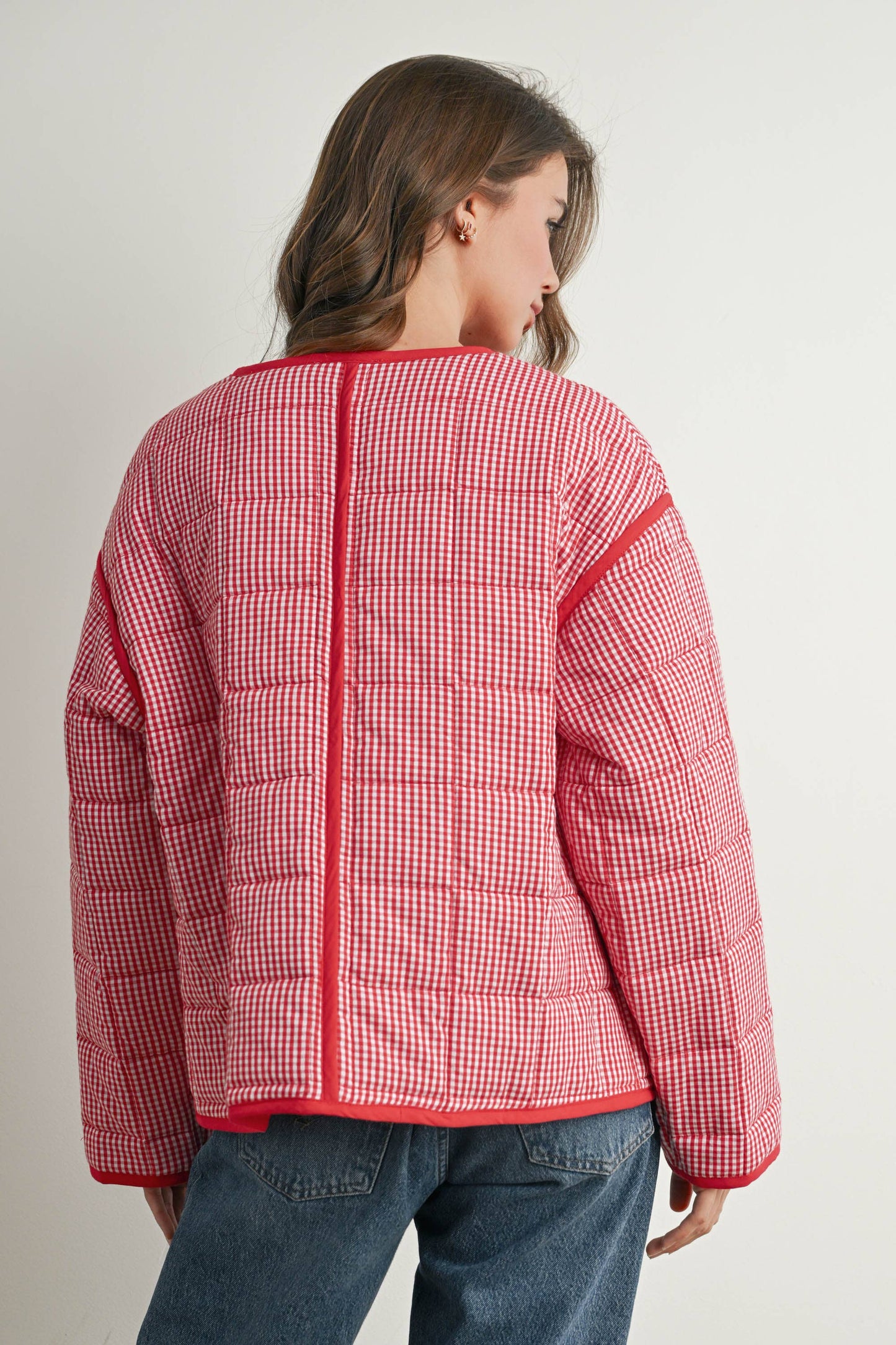 Buttoned Quilted Puffer Jacket -Red