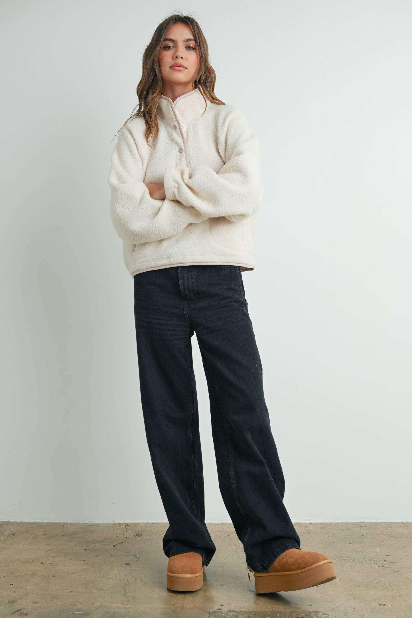 Fleece Button Up- Ivory