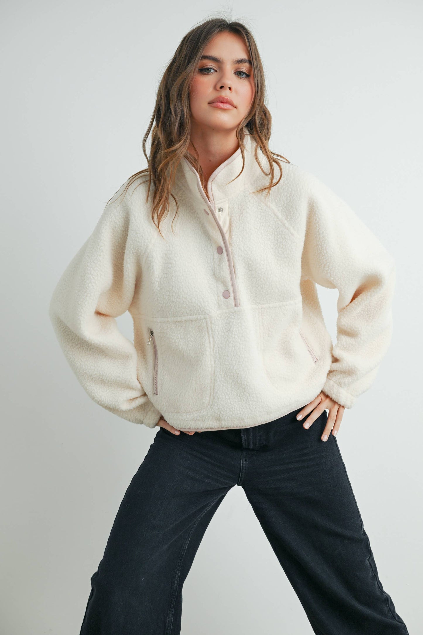 Fleece Button Up- Ivory