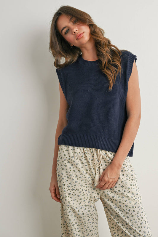 Plain Knitted Top - Navy