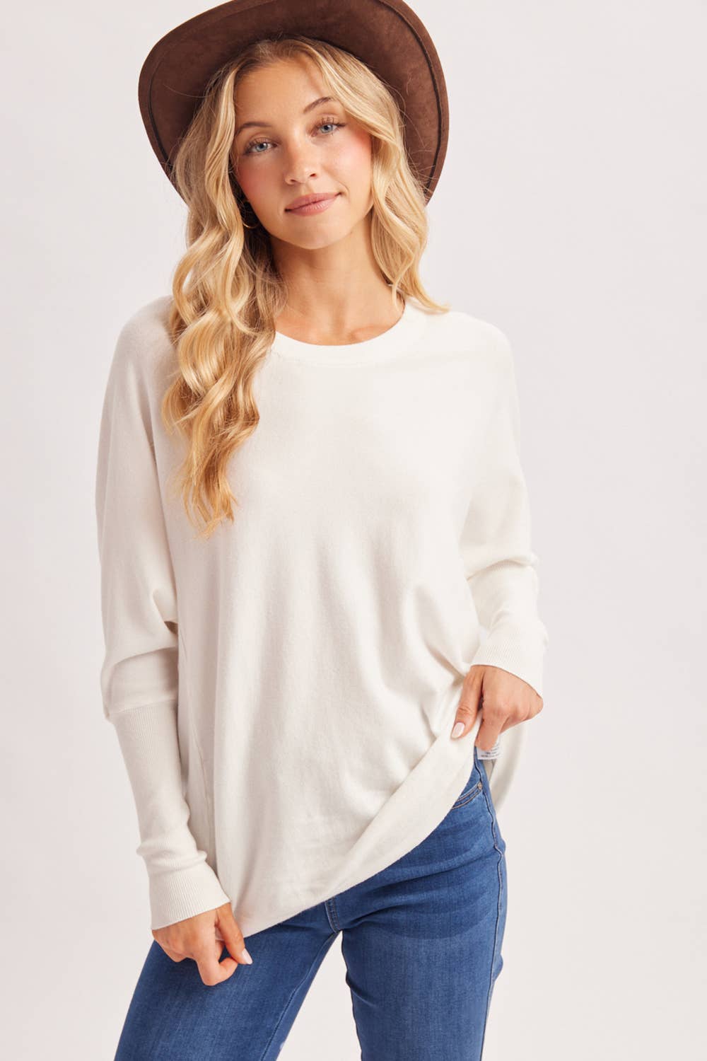 OVERSIZED BOXY DOLMAN SLEEVE SWEATER KNIT PULLOVER: IVORY