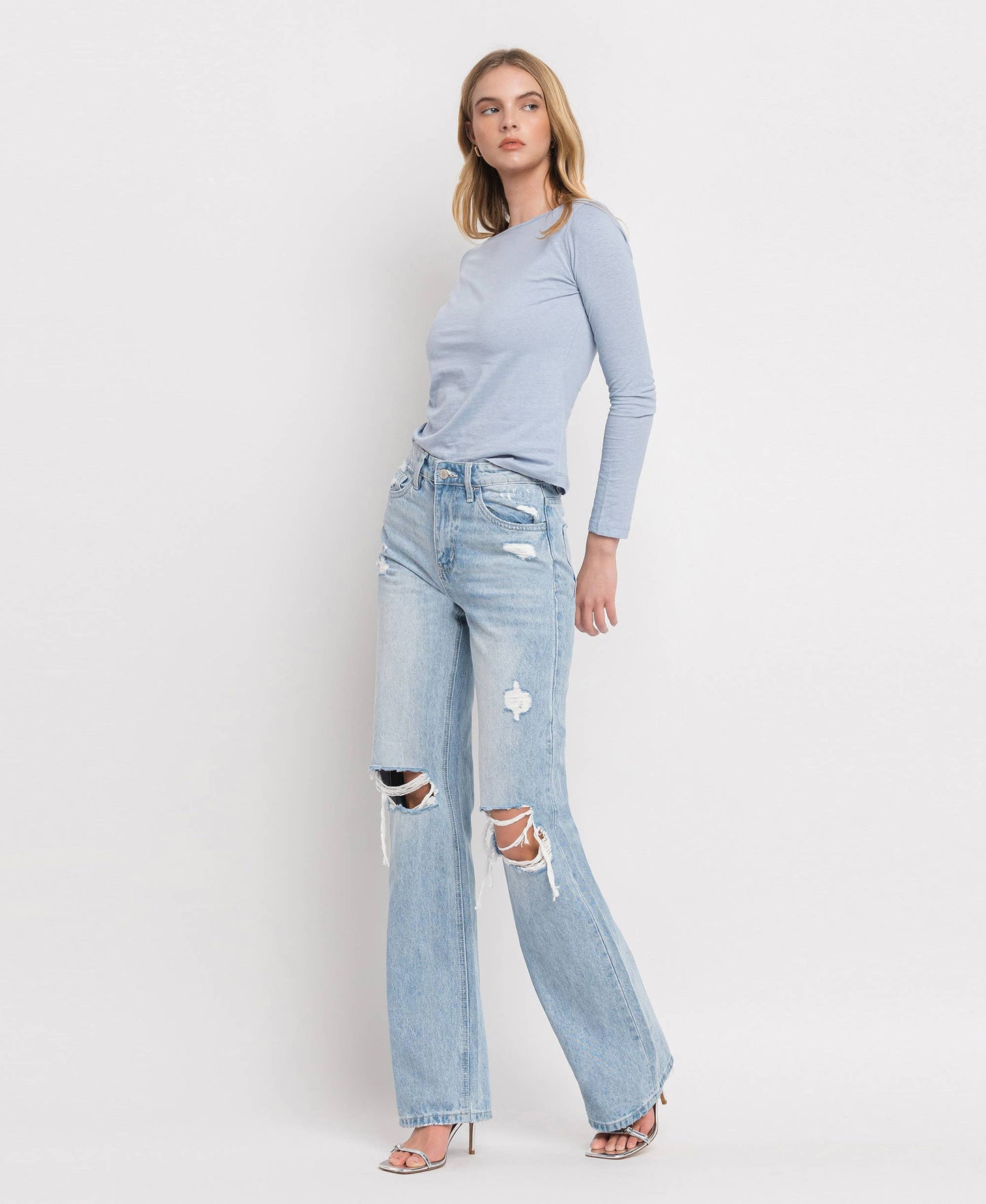 90'S VINTAGE SUPER HIGH RISE FLARE JEANS: SUNNY PLAINS