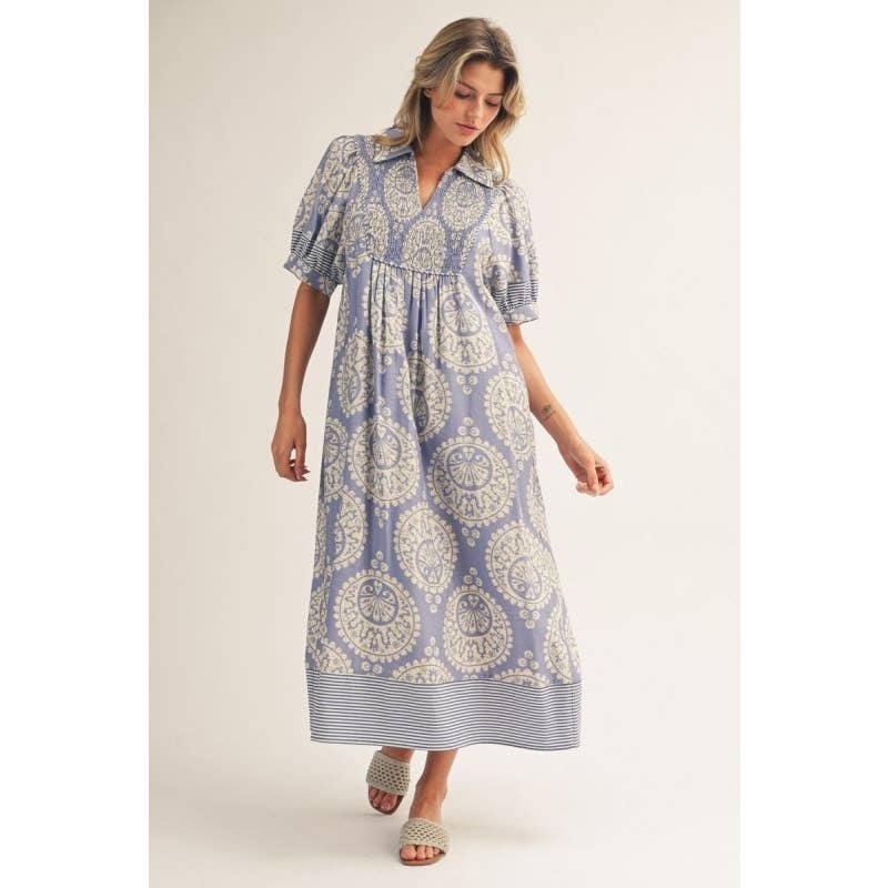Geo Floral Midi Dress: PERIWINKLE