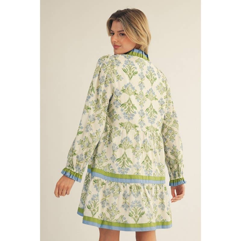 Floral Tiered Dress: BLUE