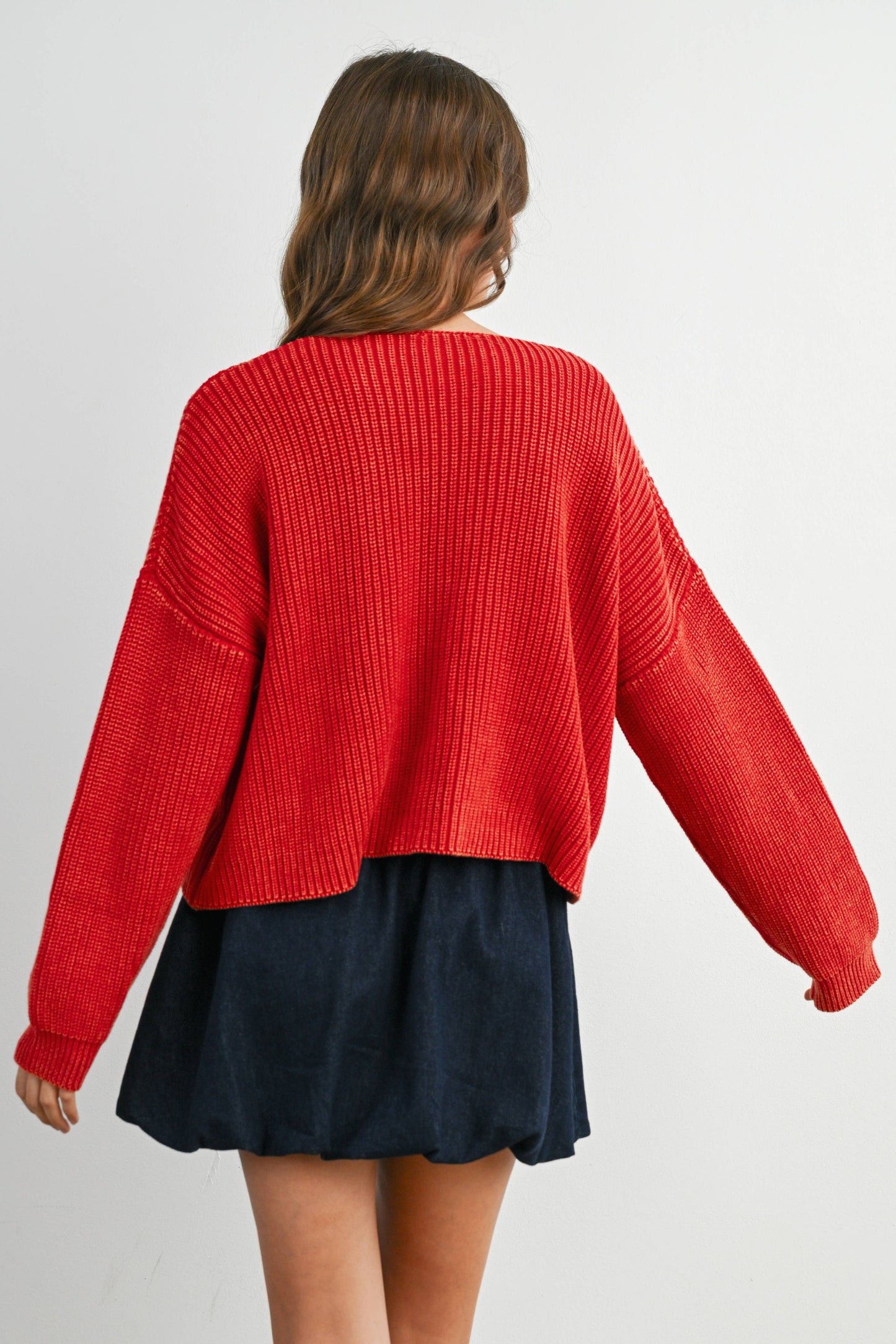 V-Neck Buttoned Ribbed Long Sleeve Cardigan
