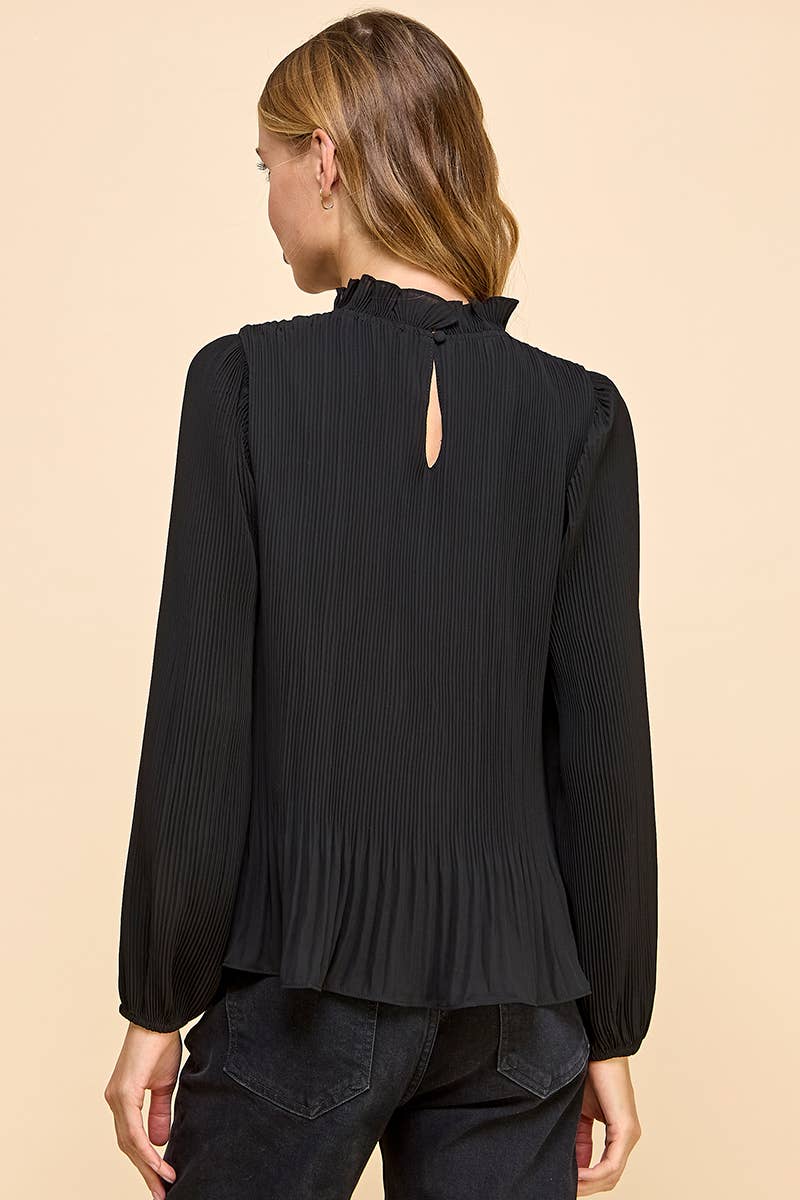 Pleated Construction Mock Neckline Top