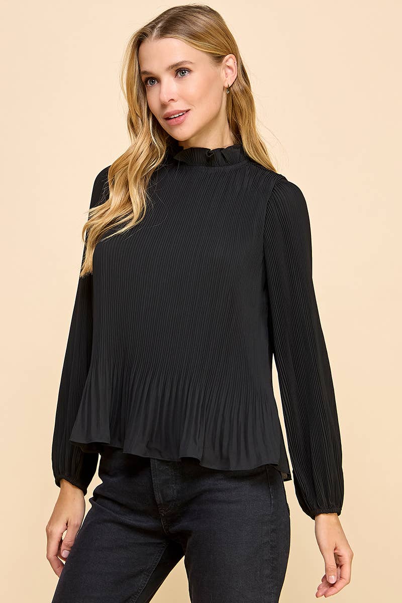 Pleated Construction Mock Neckline Top