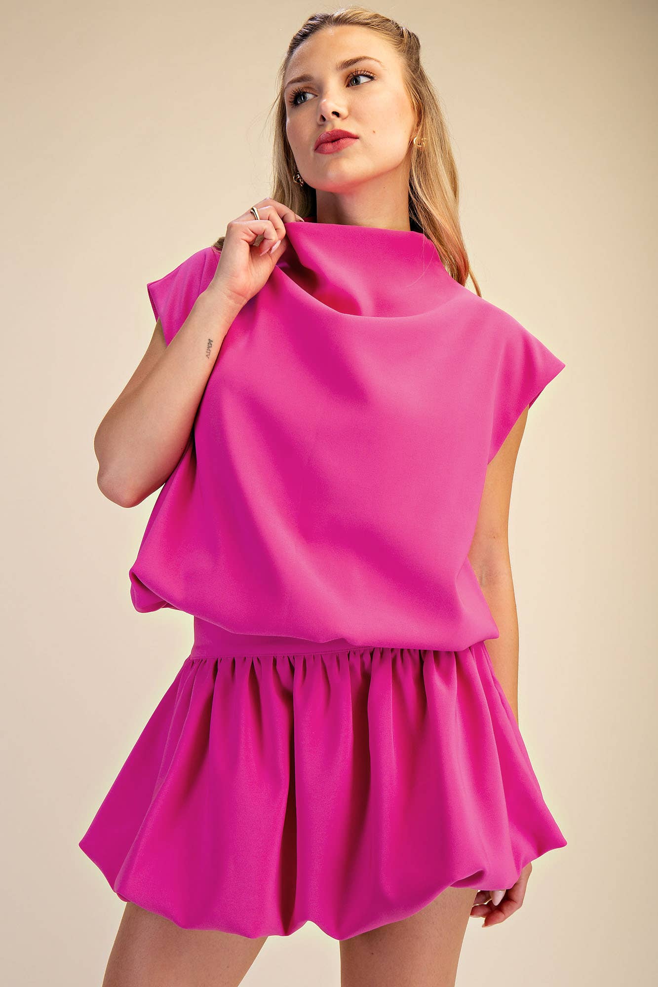 Mock Neck Balloon Top: Ivory