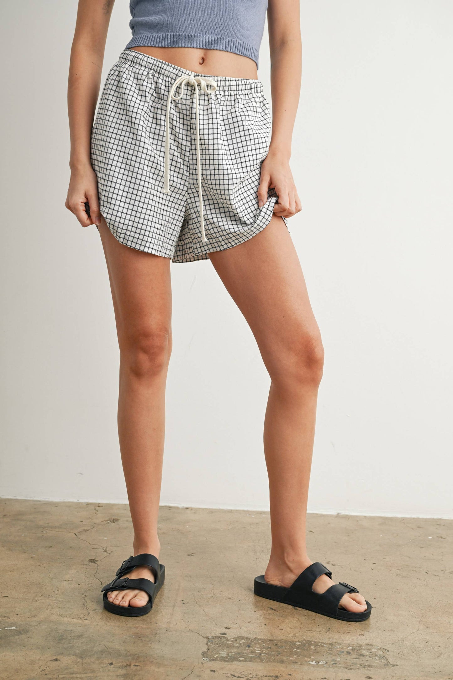 Elastic Drawstring Check Boxer Shorts: RED MULTI
