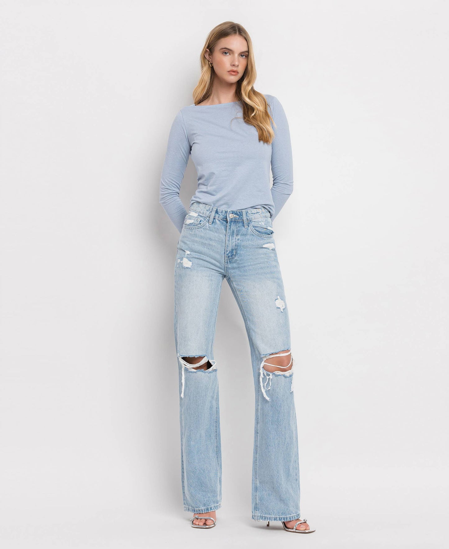 90'S VINTAGE SUPER HIGH RISE FLARE JEANS: SUNNY PLAINS
