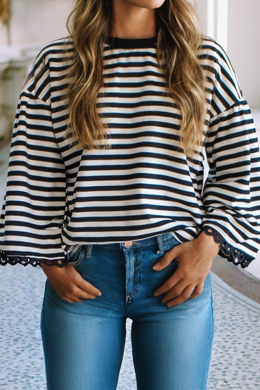 Striped Sensation Cream Blouse: Black